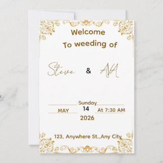 Elegant White & Gold Wedding Invitation 招待状
