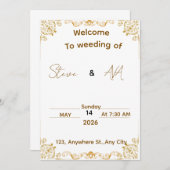 Elegant White & Gold Wedding Invitation 招待状 (正面/裏面)