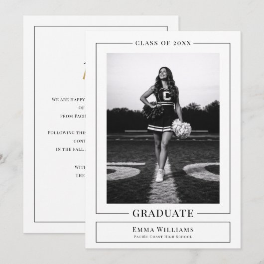 Elegant White Graduate Announcement 招待状 (正面/裏面)