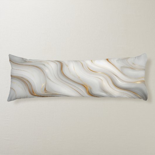 Elegant White Gray Gold Marble Pattern Design  ボディピロー (正面)
