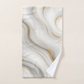 Elegant White Gray & Gold Marble Swirl Initial バスタオルセット (ハンドタオル)