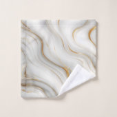 Elegant White Gray & Gold Marble Swirl Initial バスタオルセット (ウォッシュタオル)