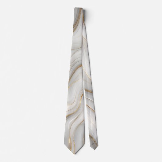 Elegant White Gray & Gold Marble Swirl Luxury ネクタイ (正面)