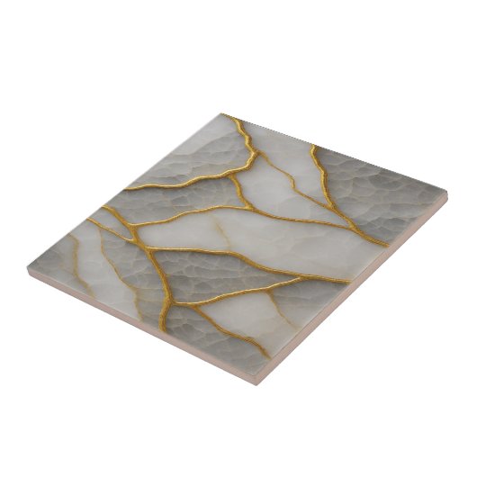 Elegant White & Gray Marble with Gold Veins Luxury タイル (側面)