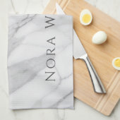 Elegant White Gray Personalized Marble Texture  キッチンタオル (四つ折り)