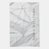 Elegant White Gray Personalized Marble Texture  キッチンタオル (縦)