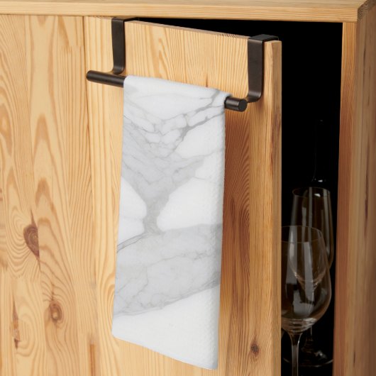 Elegant White Gray Personalized Marble Texture  キッチンタオル (三つ折り)