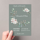 Elegant White & Green Acrylic Wedding Invitation アクリル招待状 (インサイチュ (ポータブル))