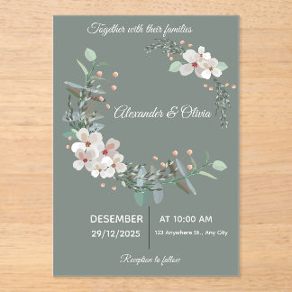 Elegant White & Green Acrylic Wedding Invitation アクリル招待状