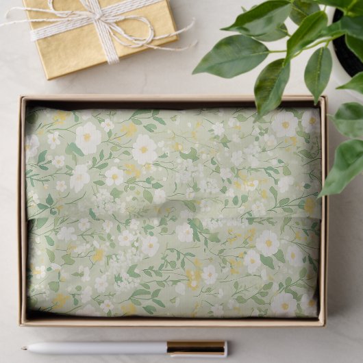 Elegant White & Green Botanical Floral 薄葉紙