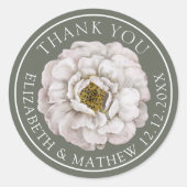 Elegant White & Green Floral ラウンドシール (正面)