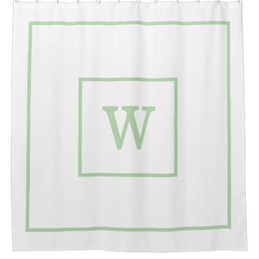 Elegant White &Green Initial Monogram シャワーカーテン (正面)