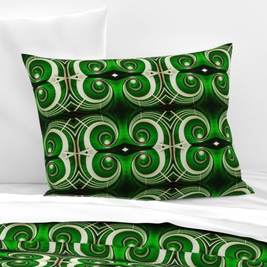 Elegant white green mirrored spiral L-size pattern 枕カバー