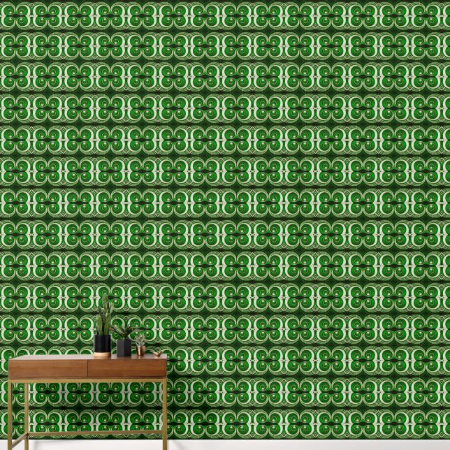 Elegant white green mirrored spiral S-size pattern 壁紙 (廊下)