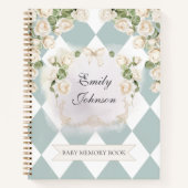 Elegant White Green Roses Baby Girl Memory Book ノートブック (正面)