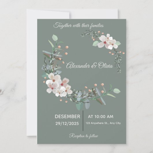 Elegant White & Green Wedding Invitation 招待状 (正面)