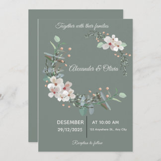 Elegant White & Green Wedding Invitation 招待状
