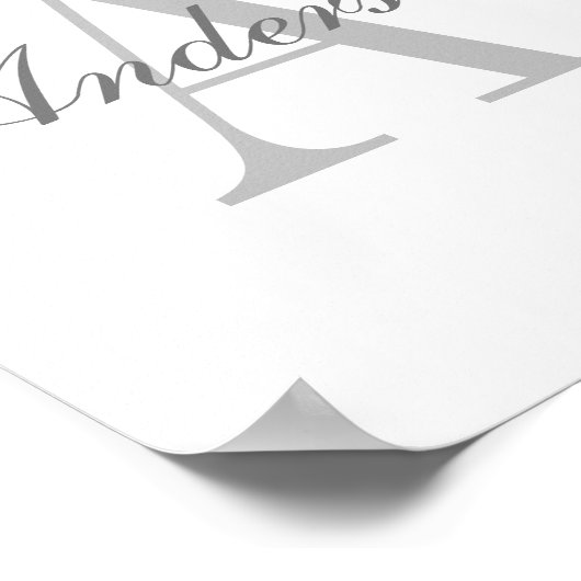 Elegant White & Grey Monogram ポスター (角)
