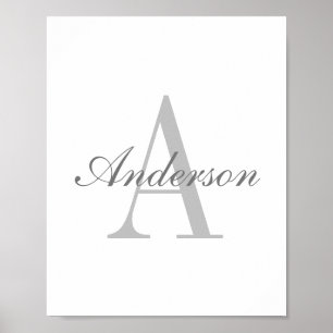 Elegant White & Grey Monogram ポスター