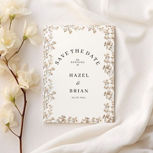 Elegant white gypsophila floral Save the Date 招待状