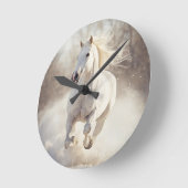 Elegant White Horse Wall Clock - Majestic Animal A ラウンド壁時計 (傾斜)