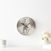 Elegant White Horse Wall Clock - Majestic Animal A ラウンド壁時計 (ホーム)