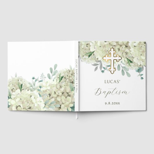 Elegant White Hydrangea Baptism ゲストブック (全面)
