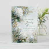 Elegant White Hydrangea Gold Botanical Wedding 招待状 (スタンド正面)