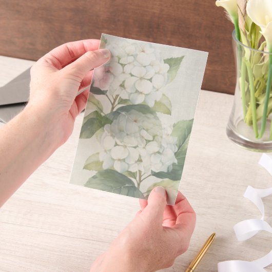 Elegant White Hydrangea Vellum Overlay ベラム紙招待状 (ポータブル)