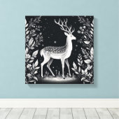Elegant White Ink Deer in Botanical Frame キャンバスプリント (インサイチュ (ウッドフロア))