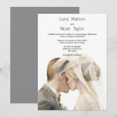 Elegant white ivory grey couple photo Wedding  招待状 (正面/裏面)