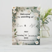 Elegant White Jasmine Floral Wedding Invitation |  招待状 (スタンド正面)
