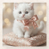 Elegant White Kitten Boutique ガラスコースター (正面)