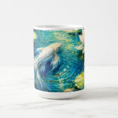 Elegant White Koi & Water Lily Impressionist Art コーヒーマグカップ (中央)