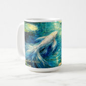 Elegant White Koi & Water Lily Impressionist Art コーヒーマグカップ (正面左)
