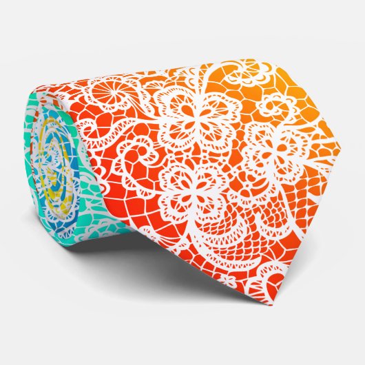 Elegant White Lace On Rainbow Abstract ネクタイ (ロール)