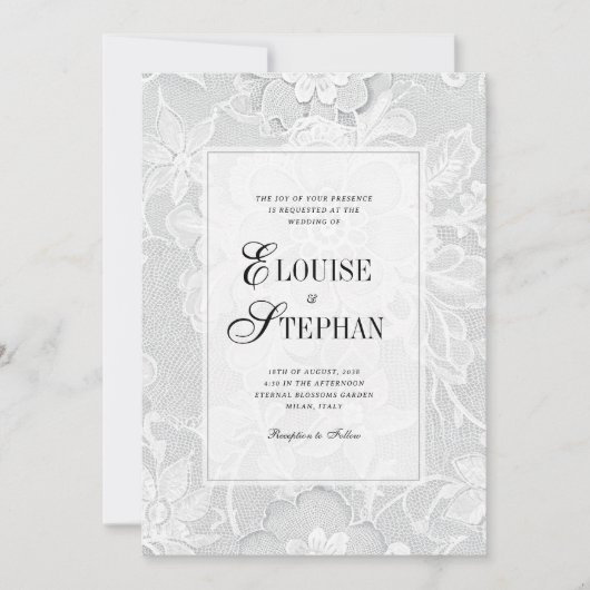 Elegant White Lace Wedding 招待状 (正面)