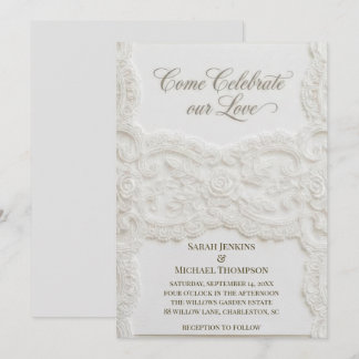 Elegant White Lace Wedding Invitation 招待状