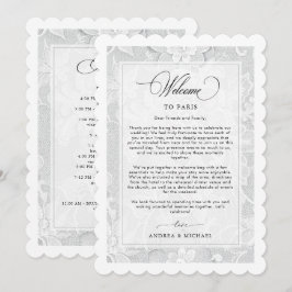 Elegant White Lace Wedding Welcome Itinerary Card 招待状