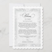 Elegant White Lace Wedding Welcome Itinerary Card 招待状 (正面)