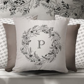 Elegant white leaf frame letter P クッション