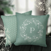 Elegant white leaf frame letter P クッション