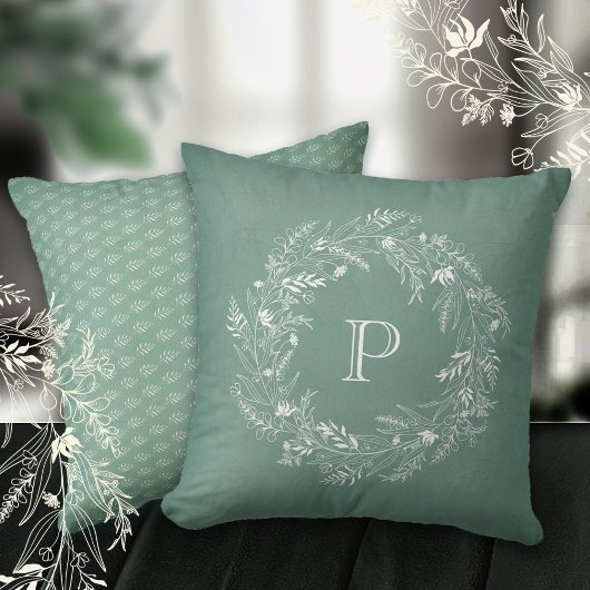 Elegant white leaf frame letter P クッション