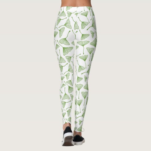 Elegant white leggings with green ginkgo leaf レギンス (裏面)