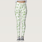 Elegant white leggings with green ginkgo leaf レギンス (正面)