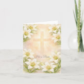 Elegant White Lily Cross Easter Christian Religion シーズンカード (正面)