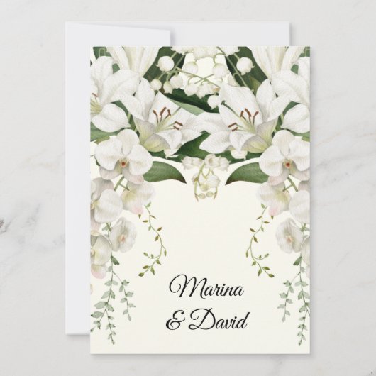 Elegant White Lily Floral Wedding 招待状 (裏面)