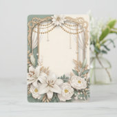 Elegant White Lily & Peony Floral Frame with Gold  招待状 (スタンド正面)