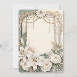 Elegant White Lily & Peony Floral Frame with Gold  招待状