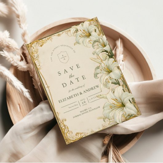 Elegant White Lily Wedding セーブザデート